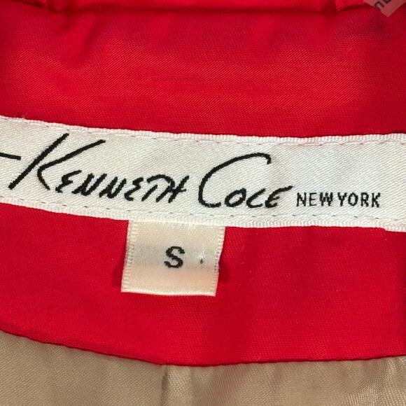 Y2K Kenneth Cole Red Belted Trench Coat Gold Accents Women's Small Retro Chic - Picture 7 of 9